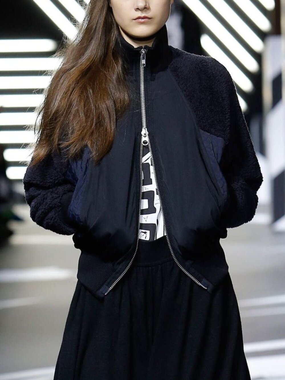 Y-3 AW14 Runway Navy & Black Mixed-Media Bomber Jacket